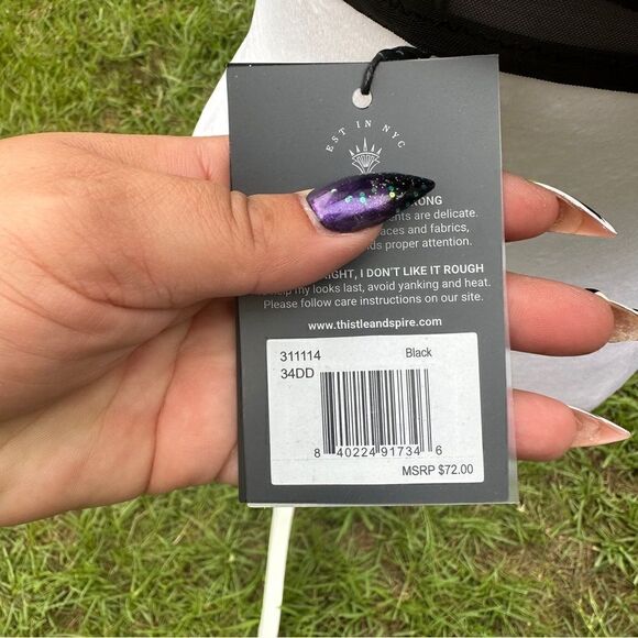 NWT Thistle & Spire black Carina rivet studded underwire bra lingerie - Picture 4 of 11